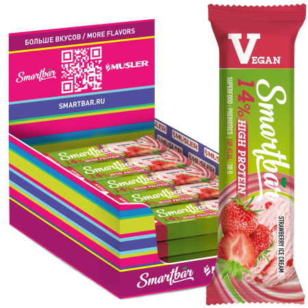 Батончик мюсли SmartBar VEGAN PROTEIN "Клубничное мороженое" (веган, на растительной основе), 25 шт. х 30 г